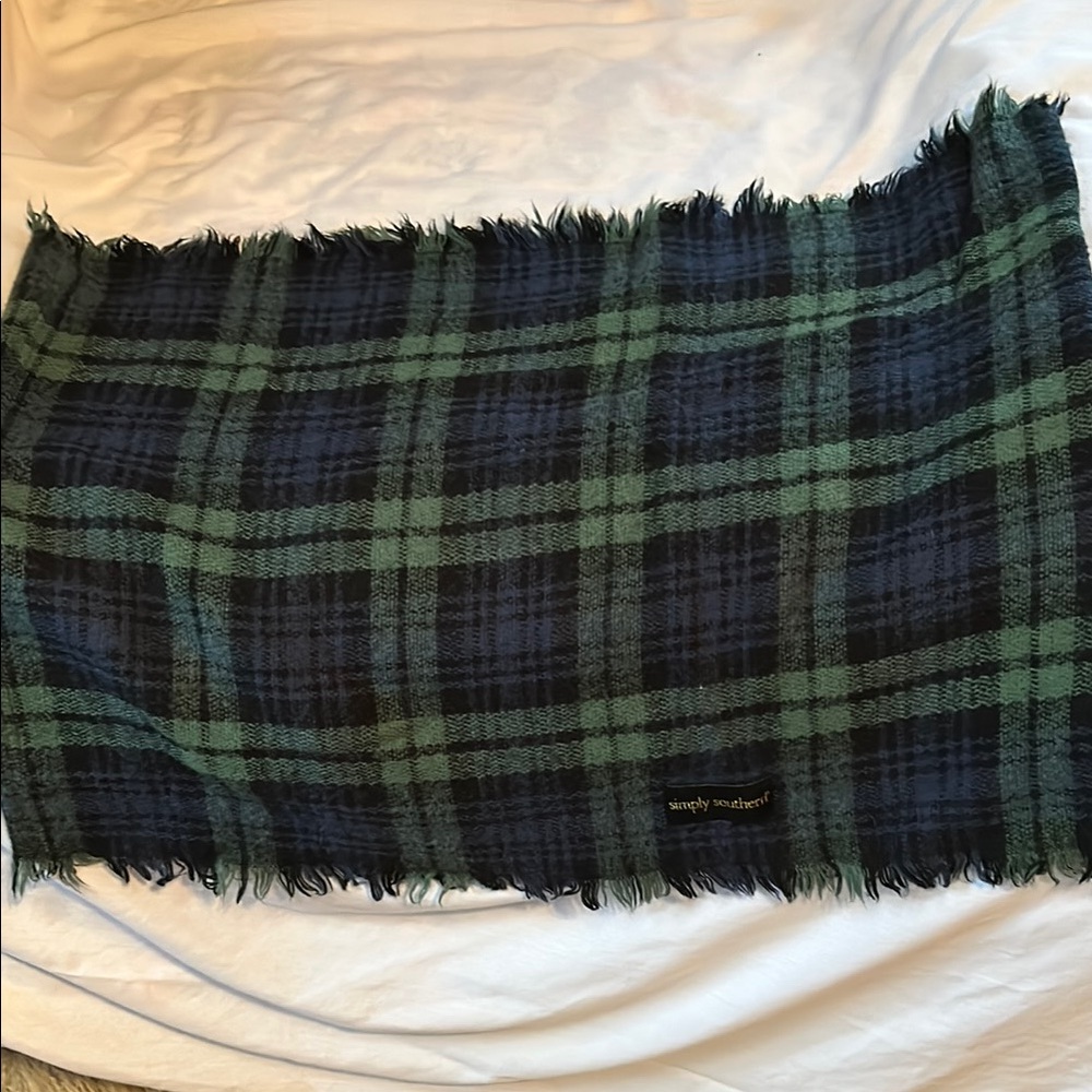Simply Southern Tartan Dark Green & Navy Blue Infinity Scarf; Extremely Soft